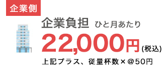 企業側：企業負担 ひと月あたり22,000円(税込) プラス重量杯数×＠50円